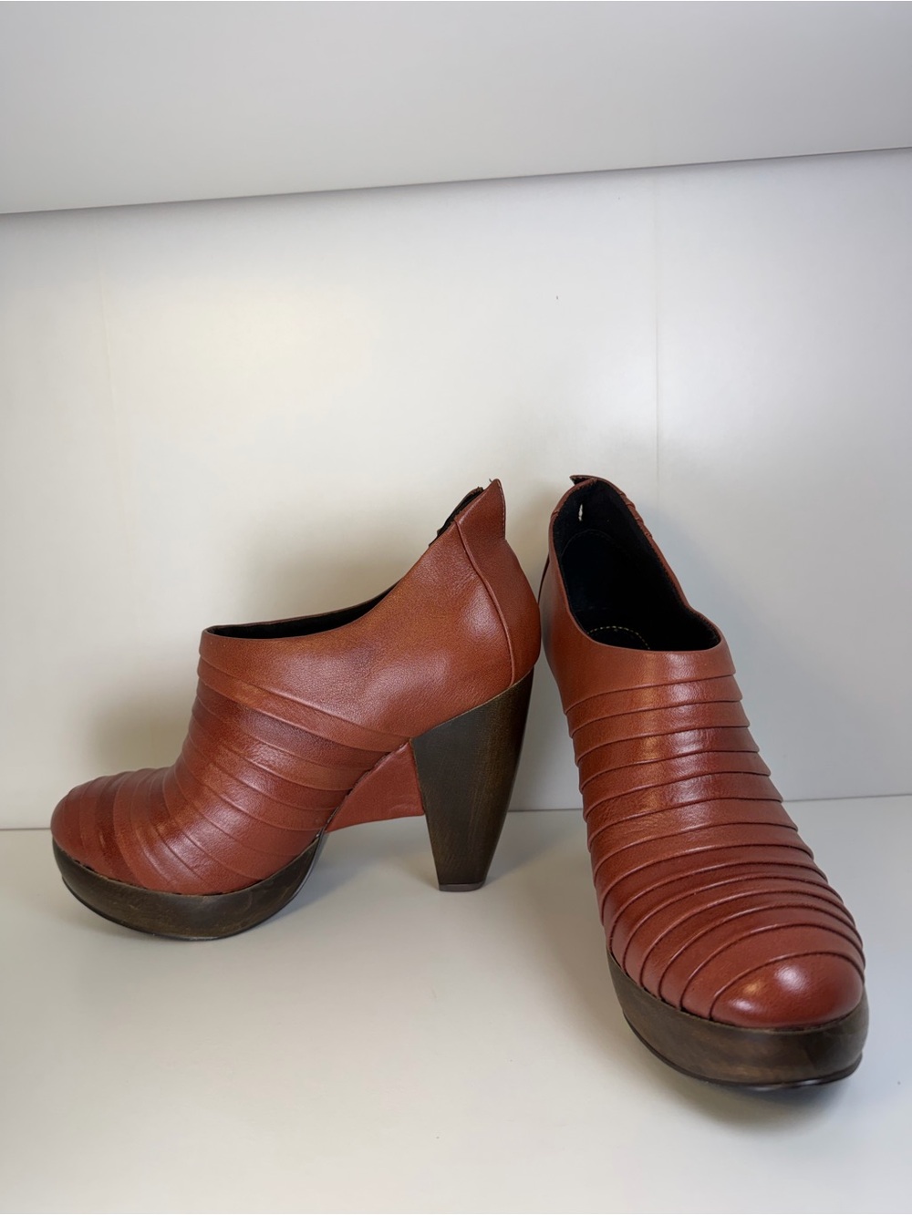 Irregular Choice Rust Brown Ribbed Leather Platform Heels